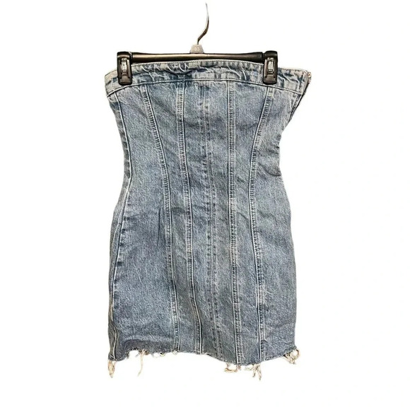 Zara DENIM BANDEAU DRESS  Size Large - Picture 2 of 10